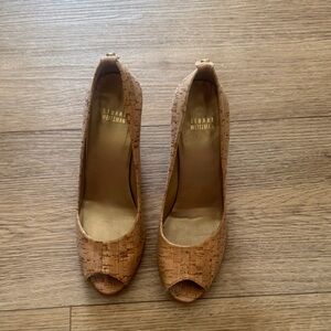 Stuart Weitzman Cork Peep-Toe Heels